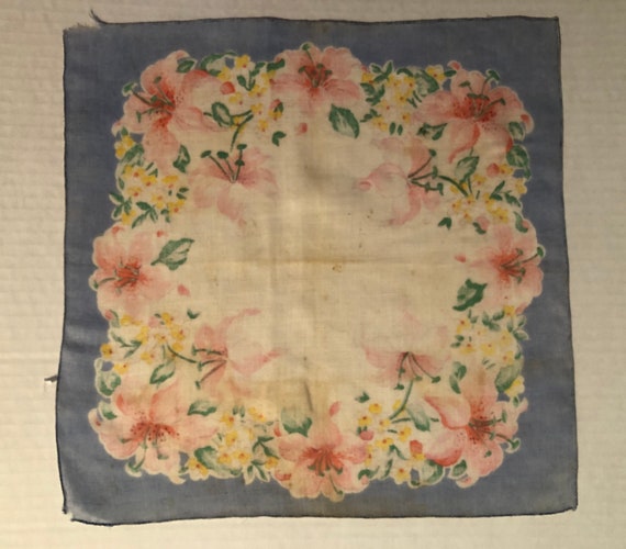 Vintage handkerchief Cotton Fabric in Pastels. Bl… - image 1
