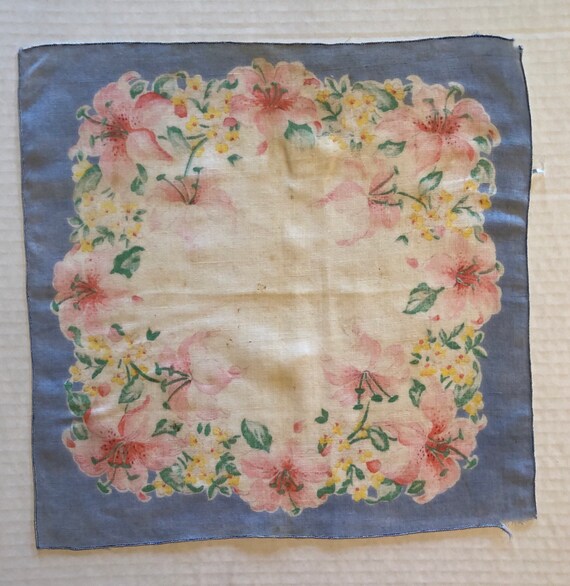 Vintage handkerchief Cotton Fabric in Pastels. Bl… - image 9