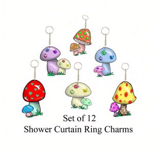 Shower Curtain Hook Accents/Charms/ Ornaments...Cute Mushroom Patches....Set of 12...Custom made to order image 1