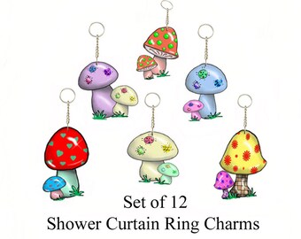 Shower Curtain Hook Accents/Charms/ Ornaments...Cute Mushroom Patches....Set of 12...Custom made to order