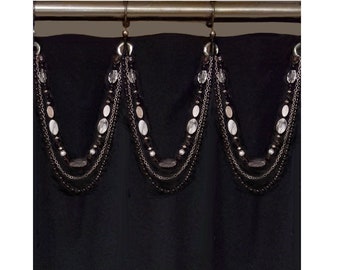Beaded Shower Curtain Bling Hook/Ring Accessory....Black and Silver Triple Swag Acrylic Plastic Resin Beads