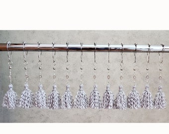 Decorative Shower Curtain Hook Accents/Charms/ Ornaments...Silver Tassels with Bead Strand...Set of 12