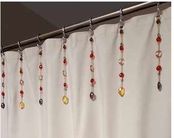 Shower Curtain Bling Hook Accents/Charms/ Ornaments. Bead Strands sent of 12, 10 "..Chunky Beads Reds & Golds.  Acrylic Plastic Resin Beads