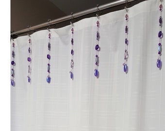 Shower Curtain Bling Hook/Ring Accessory. Bead Strands sent of 12, 10 ".... Acrylic Plastic Resin Chunky Beads Purple and Silver Color.