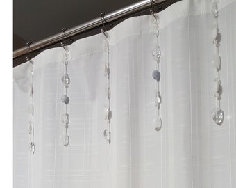 Shower Curtain Bling Hook Accents/Charms/ Ornaments. Bead Strands.  12, 10 ".Chunky Acrylic Plastic Resin Beads Clear, White and Blue Color.