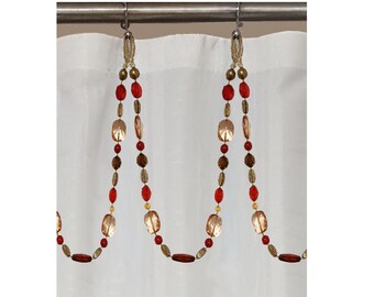 Single Swag Chunky BeadShower Curtain Bling Hook/Ring Accessory  in Reds and Golds. Acrylic Plastic Resin Beads