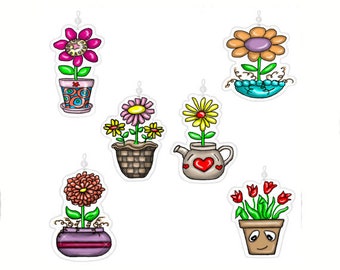 Potted Flowers...Shower Curtain Hook Accents/Charms/ Ornaments...Set of 12