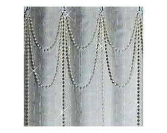 Shower Curtain Hook Accessory Bling....Double Swag w long Vertical Strands.....White  Pearl Acrylic Plastic Resin Beads.