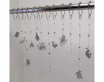 Aquatic Life....Decorative Shower Curtain Hook Accents/Charms/ Ornaments ... set of 12