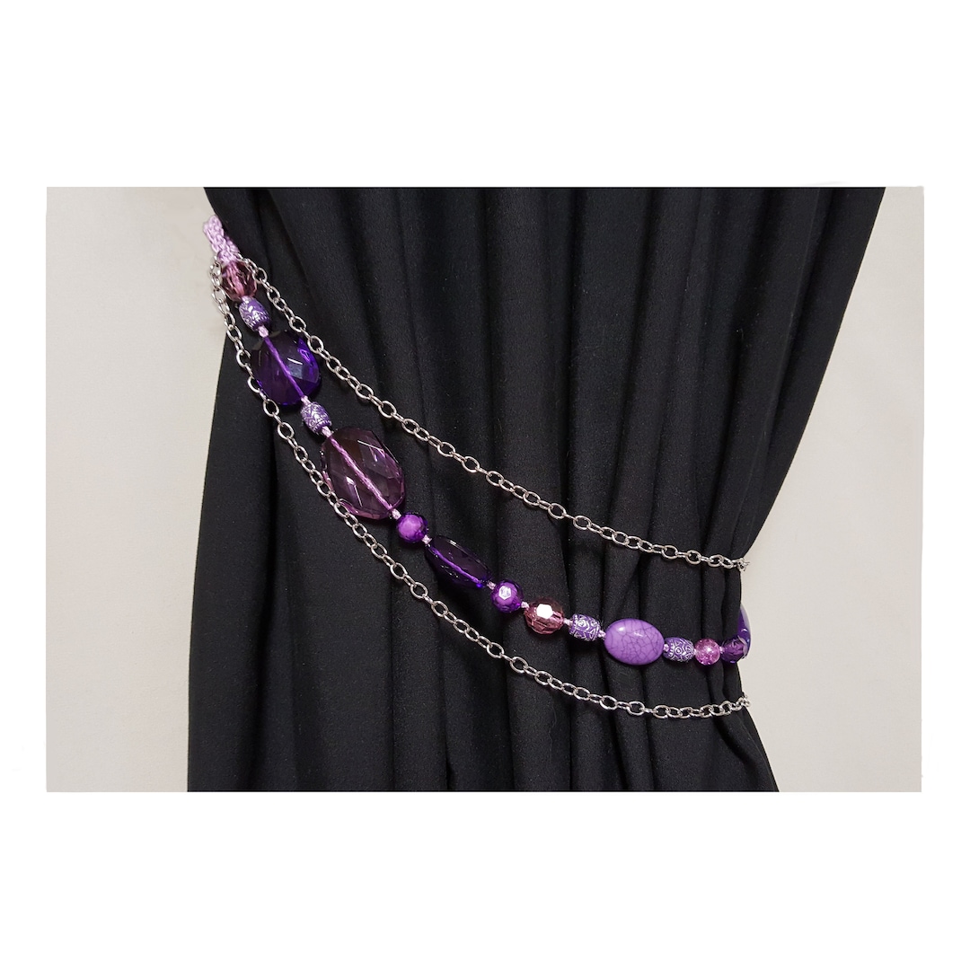 Shower Curtain Tie Backs...set of Two Chunky Purple and Silver Etsy