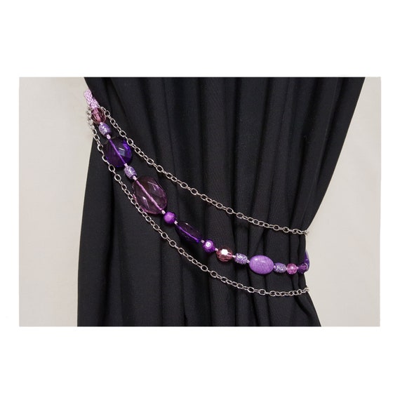 Shower Curtain Tie Backs Set Of Two Chunky Purple And Silver Etsy