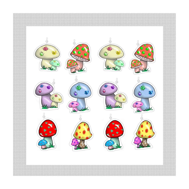 Shower Curtain Hook Accents/Charms/ Ornaments...Cute Mushroom Patches....Set of 12...Custom made to order image 2