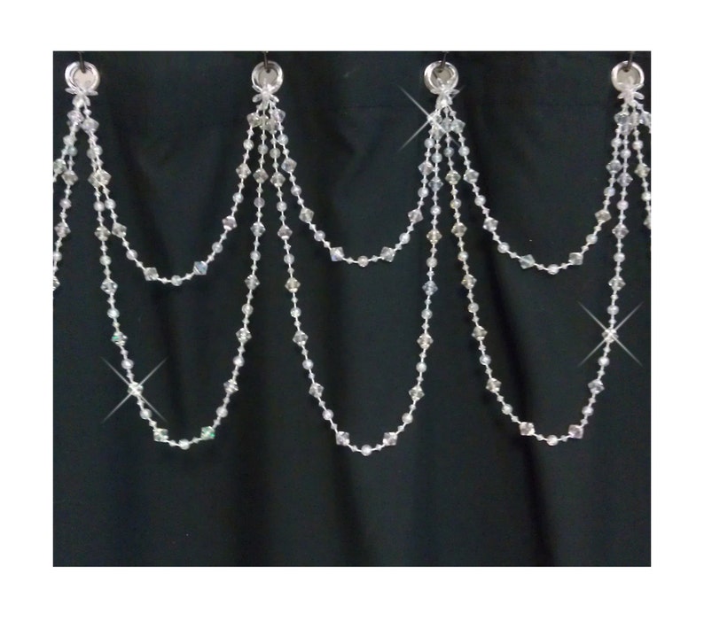 Beaded Shower Curtain Bling Double Swag Bright Crystal Resin