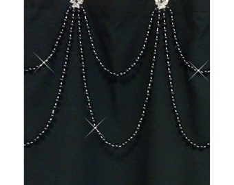 Black Pearl....Double SwagShower Curtain Bling Hook/Ring Accessory.  Acrylic Plastic Resin Beads.