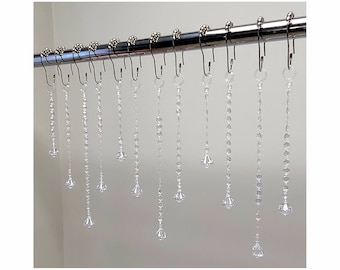 Decorative Shower Curtain Bling Hook Accents/Charms/ Ornaments... Acrylic Plastic Resin Gem Strands with Diamond Accent.