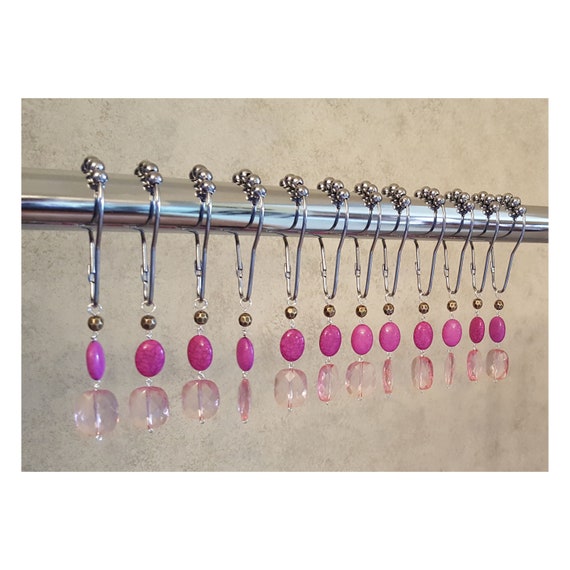 Decorative Shower Curtain Hooks.. Pink and Goldset of 12 Acrylic Plastic  Resin Beads 