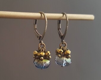 Transparent earrings cluster of gray and gold stones, dangling earrings, old sleepers, Mother's Day