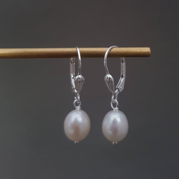 Boucles d'oreilles perle de culture argent, dormeuse perle, boucles d'oreilles mariage, boucle d'oreille vintage perle d'eau douce