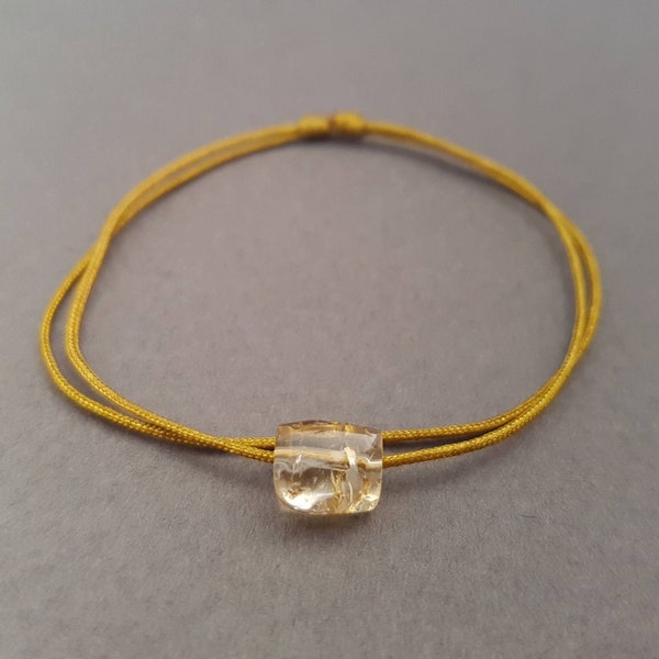 Bracelet citrine, bracelet cordon réglable pierre naturelle, bracelet minimaliste, bracelet pierre sur lien coulissant, cadeau pour femme