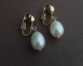 Earrings clips natural pearls, clips ears not pierced cultured pearls, earrings clips golden, gold filled clip on