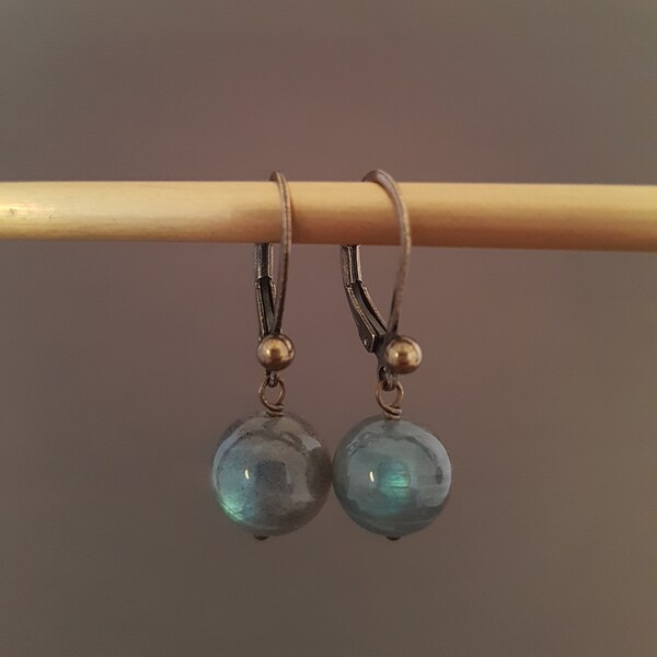 Boucles d'oreille labradorite, dormeuses anciennes pierre naturelles, bijoux vintage, cadeau pour femme