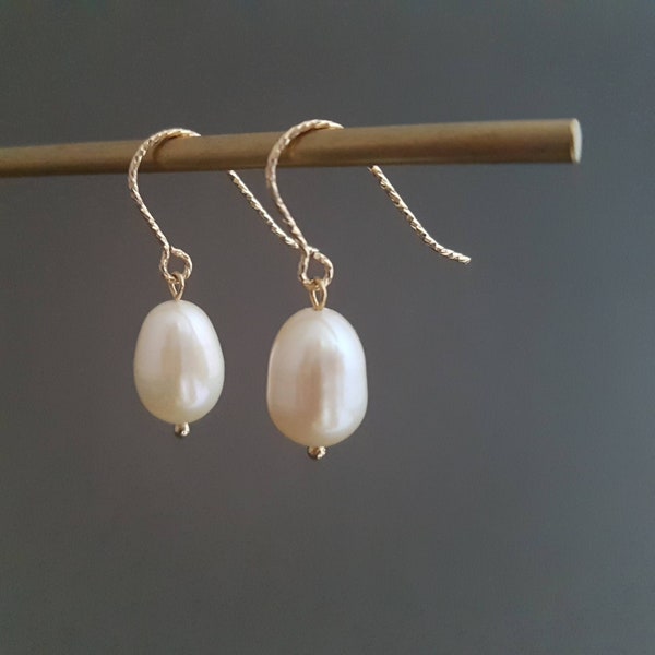 Pearl drop gold filled wedding earrings, bridesmaid gift, freshwater pearl minimalist jewellery for her