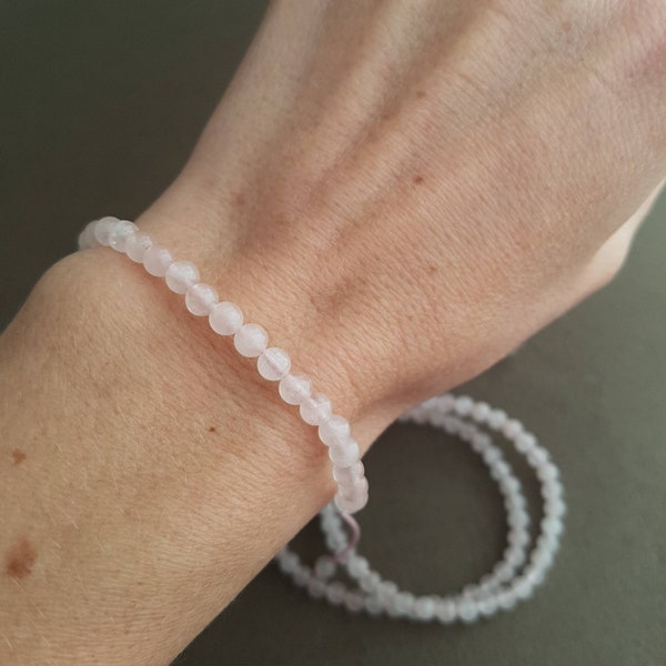 Bracelet quartz rose sur cordon ajustable, bracelet pierres naturelles, cadeau fete des meres