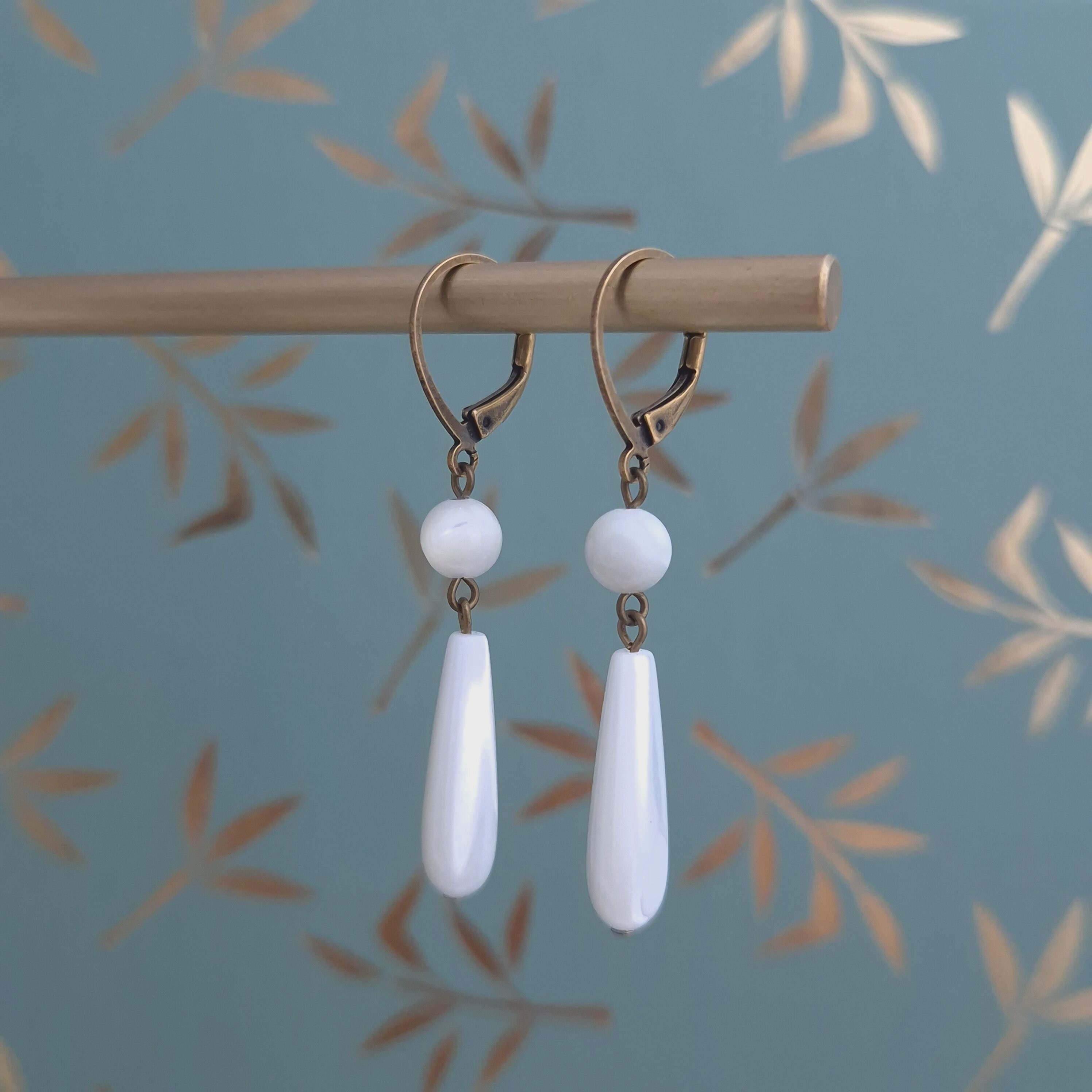 Boucles D'oreilles Dormeuses Pendantes Perles De Culture Goutte - Plaqué Or 14K