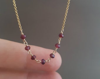 Gold garnet necklace, fine gold filled necklace and natural stones, natural stone necklace, minimalist neckline, gift for women