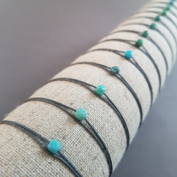 Turquoise bracelet with black cord, natural stone bracelet with gray thread, minimalist, blue stone bracelet, bracelet for men, jewelry for women