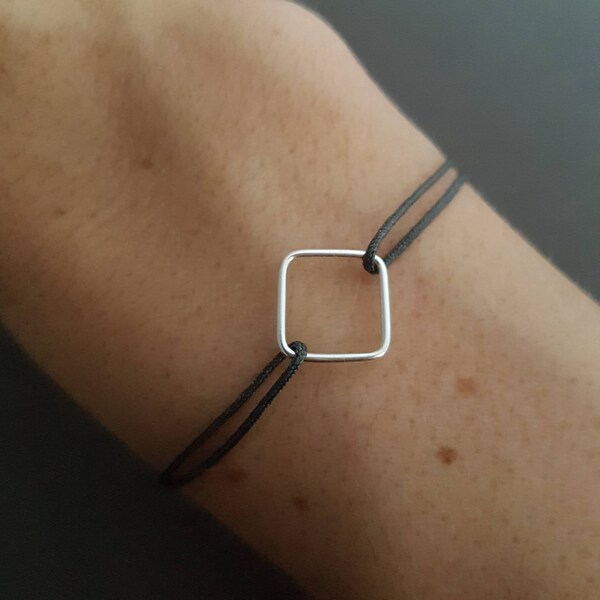 Bracelet cordon carré argent, bracelet minimaliste, bracelet couple, cadeau homme, bijou pour femme, bijou mixte