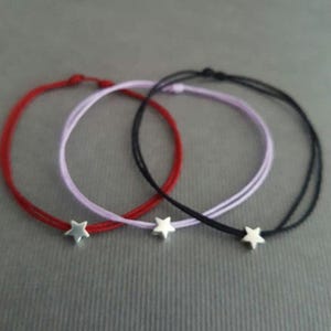 Pulsera de la suerte con estrella, pulsera con dije en un cordón doble, joyería delicada de plata esterlina, pulsera de la amistad, regalo para la mejor amiga.