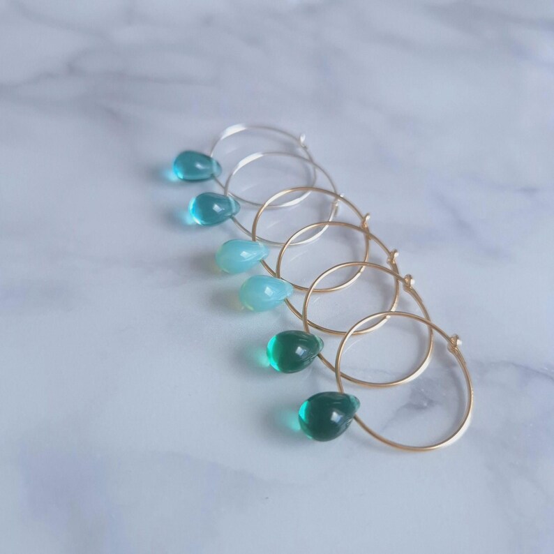 Transparent Green Drop Hoop Earrings, Silver or Gold, Water Green