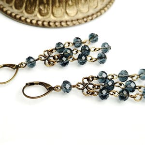 Boucles d’oreilles pendantes bronze et perles de verre bleu, gris, noir, vert, bijou bohème de style vintage, cadeau pour femme