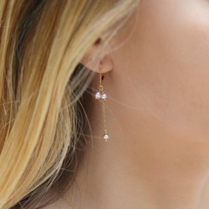 Dainty pearls dangle earrings, lightweight wedding earrings, gold filled minimalist bride jewelry, bridesmaid gift
