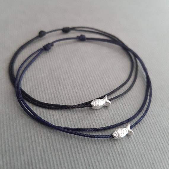Small Silver Fish Bracelet With Black Cord, Silver Fish Cord Bracelet,  Simple Silver Beach Bracelet and Adjustable Black Cord -  Canada