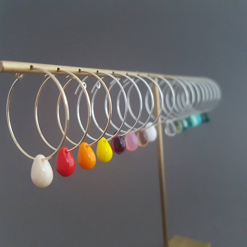 Transparent Green Drop Hoop Earrings, Silver or Gold, Water Green