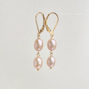 Dainty pearls dangle earrings, lightweight wedding earrings, gold filled minimalist bride jewelry, bridesmaid gift