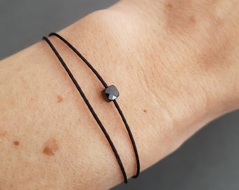 Spinelkoordarmband, zwarte natuurstenen armband, maat verstelbaar, minimalistische sieraden,