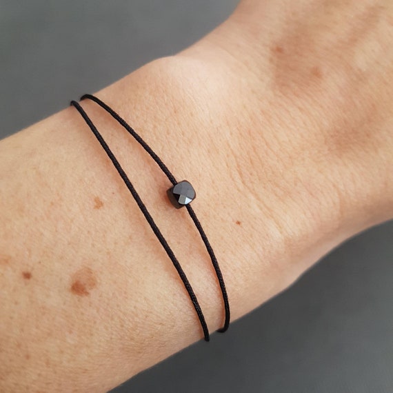 Black Stone Cord Bracelet Minimalist Bracelet Spinel Bracelet