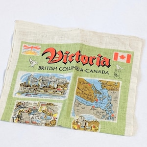 Vintage New Old Stock NOS Tea Towel by Textilimpex Poland, Victoria British Columbia Canada with Places of Interest & Map