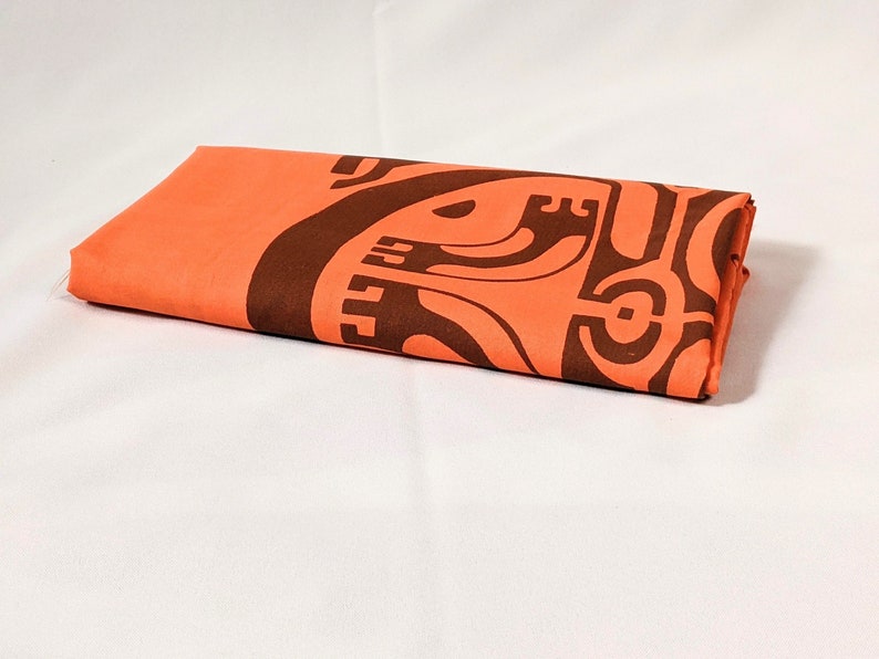 Vintage 1960s Tahitian Mid-Century Modern Boho Tiki Hand Print Fabric Panel Block Print Tribal Tahiti BeachComber - 70" X 44" panel image 1