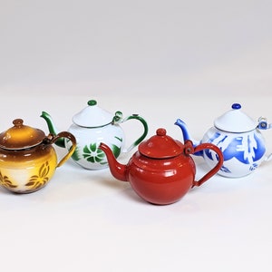 Vintage Mid Century Cottagecore Small Enamel Colorful Teapots - Made in Yugoslavia / Czechoslovakia - Tea Collector: CHOICE OF PATTERN