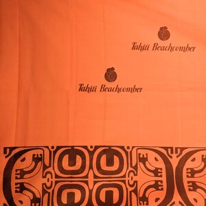 Vintage 1960s Tahitian Mid-Century Modern Boho Tiki Hand Print Fabric Panel Block Print Tribal Tahiti BeachComber - 70" X 44" panel image 4