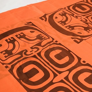 Vintage 1960s Tahitian Mid-Century Modern Boho Tiki Hand Print Fabric Panel Block Print Tribal Tahiti BeachComber - 70" X 44" panel image 6