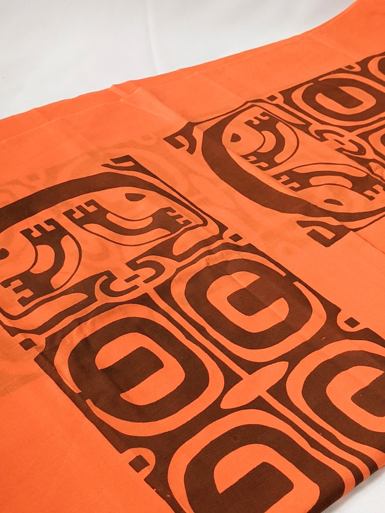 Vintage 1960s Tahitian Mid-Century Modern Boho Tiki Hand Print Fabric Panel Block Print Tribal Tahiti BeachComber - 70" X 44" panel image 6