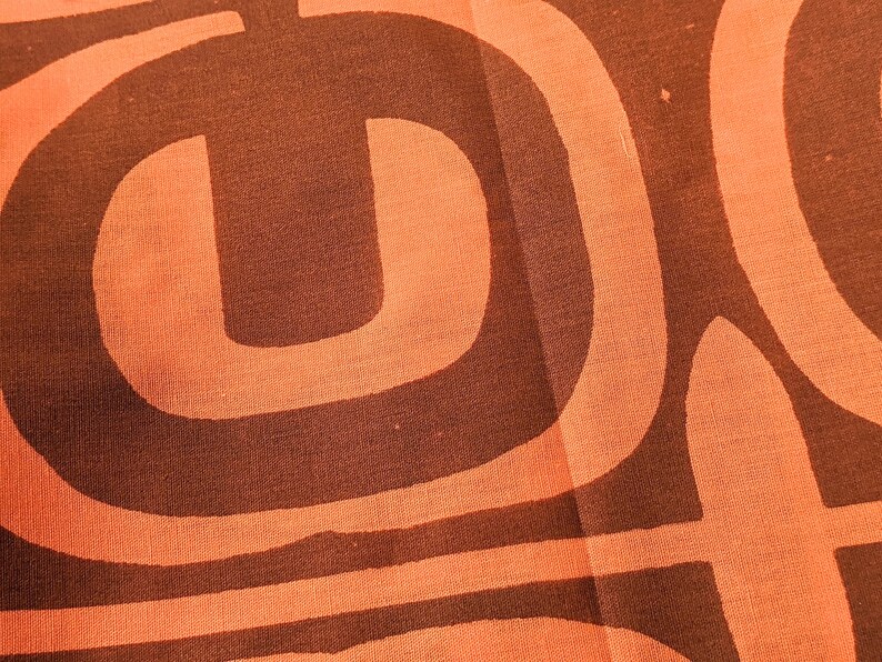 Vintage 1960s Tahitian Mid-Century Modern Boho Tiki Hand Print Fabric Panel Block Print Tribal Tahiti BeachComber - 70" X 44" panel image 7