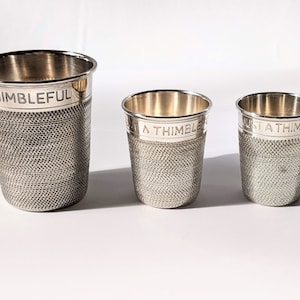 Vintage Raimond Silverplate &#39;Just a Thimbleful&#39; Nestling Jigger SET - 1.5 ounce, 2 ounce, 5 ounce - Excellent condition!