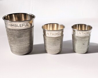 Vintage Raimond Silverplate &#39;Just a Thimbleful&#39; Nestling Jigger SET - 1.5 ounce, 2 ounce, 5 ounce - Excellent condition!