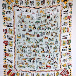 Vintage MCM Tapisserie Wandbehang oder Tischdecke Weiß mit Unglaublichen Kunstwerk - 130 X 150 cm